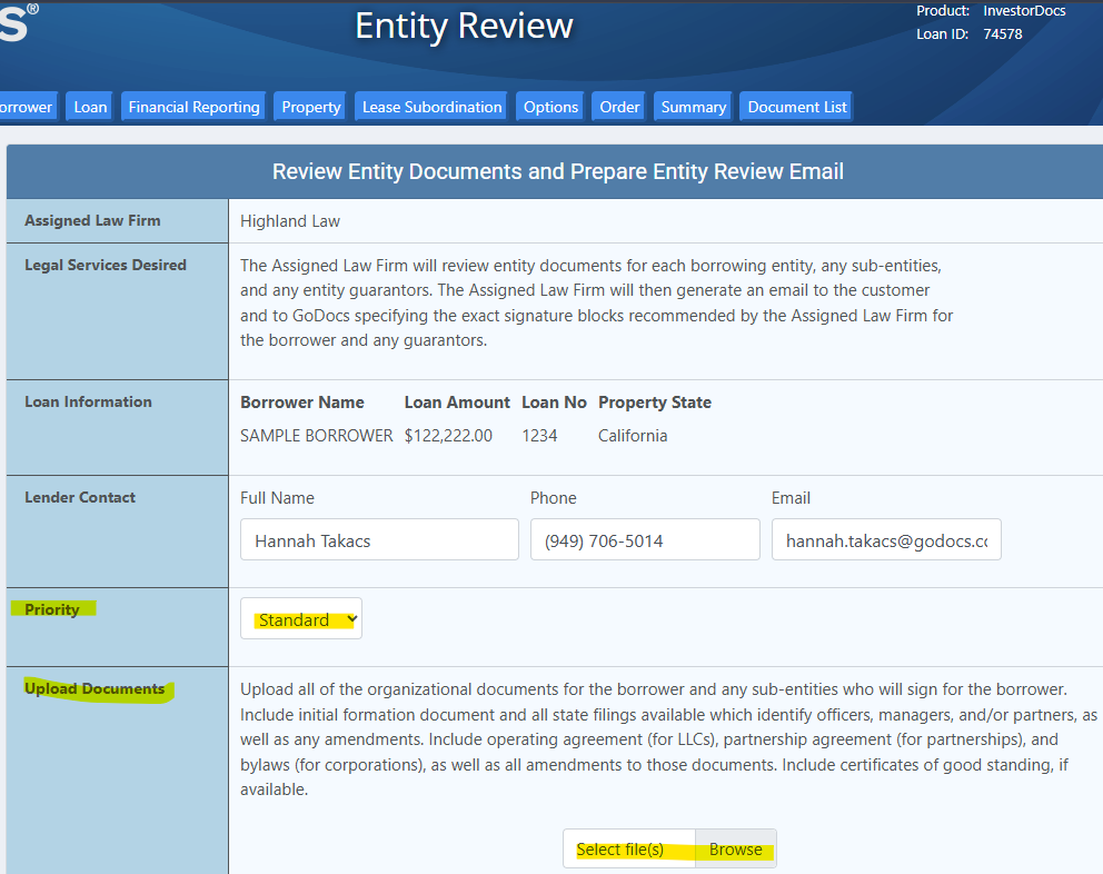 Entity Documents Example How to order an Entity Review